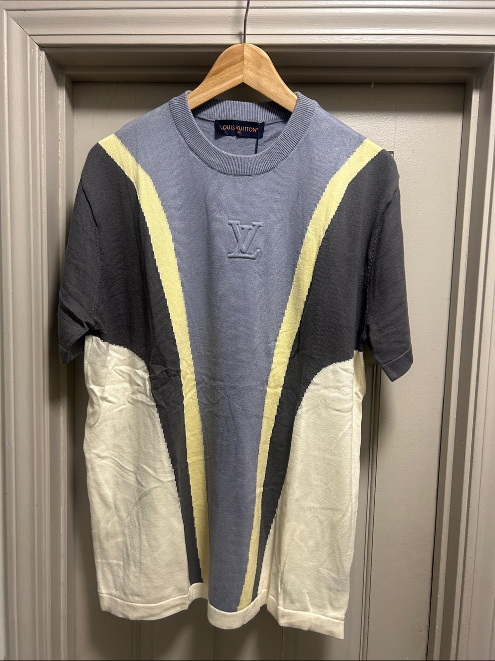 Louis Vuitton Men's Colorblock Short Sleeve Crew - Gray, Black & Cream